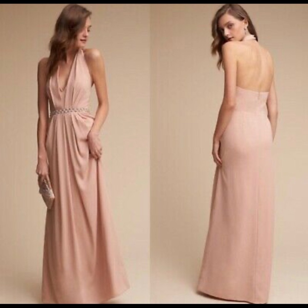 Anthropologie BHLDN Jill Stuart Rasa Dress Sz 8. Pink Nude Halter gown.